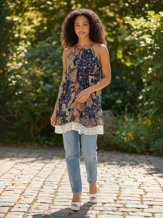 Umgee Tops - Umgee Navy Floral Print Blouse Size M